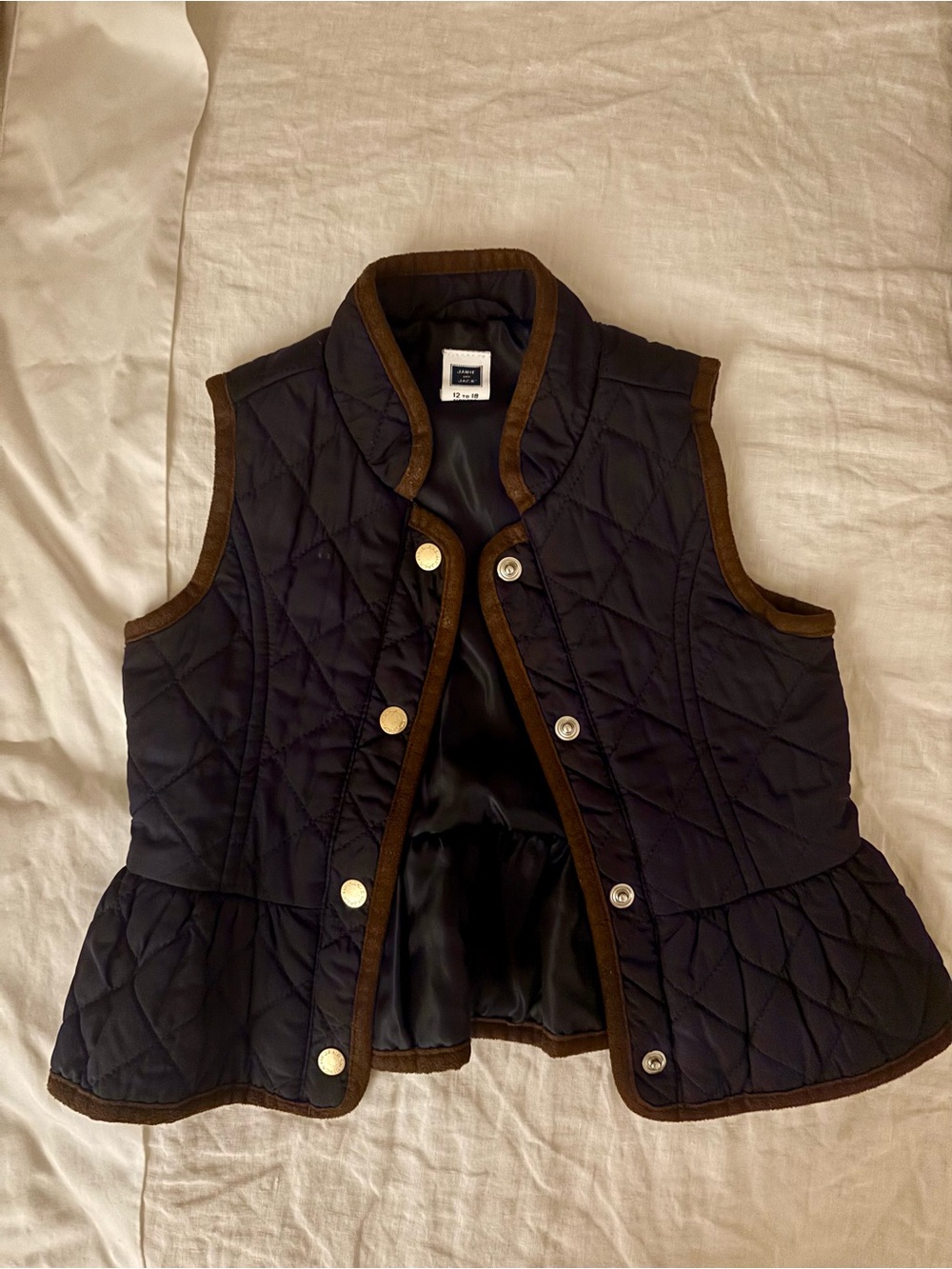 Janie and Jack Quilted Navy Vest with Brown Trim